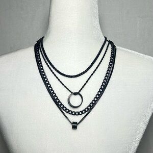 NWOT Lot of 4 Black Steel Necklace Bundle